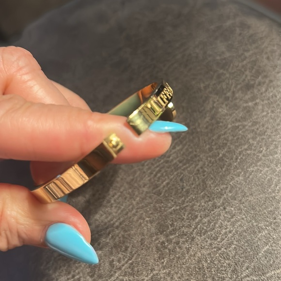 Gold-Tone Hinged Bangle Bracelet with Heart charm - Picture 6 of 11